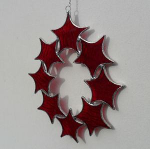 Ruby Red Stained Glass Star Circle Suncatcher